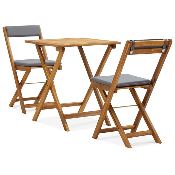 NNEVL 3 Piece Folding Bistro Set with Cushions Solid Acacia Wood