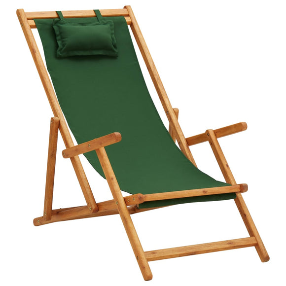 NNEVL Folding Beach Chair Solid Eucalyptus Wood and Fabric Green