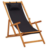 NNEVL Folding Beach Chair Solid Eucalyptus Wood and Fabric Black