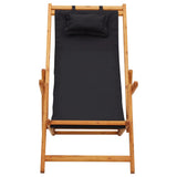 NNEVL Folding Beach Chair Solid Eucalyptus Wood and Fabric Black