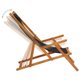 NNEVL Folding Beach Chair Solid Eucalyptus Wood and Fabric Black