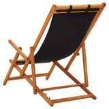 NNEVL Folding Beach Chair Solid Eucalyptus Wood and Fabric Black