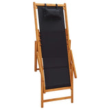 NNEVL Folding Beach Chair Solid Eucalyptus Wood and Fabric Black
