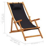 NNEVL Folding Beach Chair Solid Eucalyptus Wood and Fabric Black