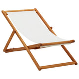 NNEVL Folding Beach Chair Eucalyptus Wood and Fabric Cream White