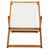 NNEVL Folding Beach Chair Eucalyptus Wood and Fabric Cream White