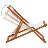 NNEVL Folding Beach Chair Eucalyptus Wood and Fabric Cream White