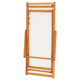 NNEVL Folding Beach Chair Eucalyptus Wood and Fabric Cream White