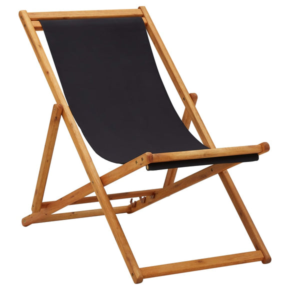 NNEVL Folding Beach Chair Eucalyptus Wood and Fabric Black