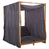 NNEVL Double Sun Lounger with Curtains & Cushions Solid Acacia Wood