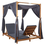 NNEVL Double Sun Lounger with Curtains & Cushions Solid Acacia Wood