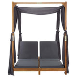 NNEVL Double Sun Lounger with Curtains & Cushions Solid Acacia Wood