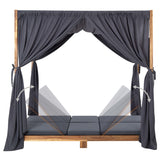 NNEVL Double Sun Lounger with Curtains & Cushions Solid Acacia Wood