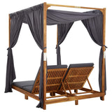 NNEVL Double Sun Lounger with Curtains & Cushions Solid Acacia Wood