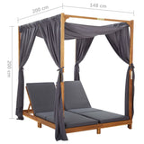 NNEVL Double Sun Lounger with Curtains & Cushions Solid Acacia Wood
