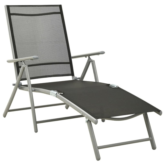 NNEVL Folding Sun Lounger Textilene and Aluminium Black and Silver