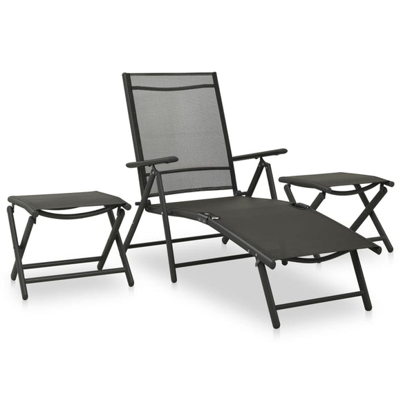 NNEVL 3 Piece Garden Lounge Set Textilene and Aluminium Black