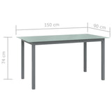 NNEVL Garden Table Light Grey 150x90x74 cm Aluminium and Glass