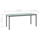 NNEVL Garden Table Light Grey 190x90x74 cm Aluminium and Glass
