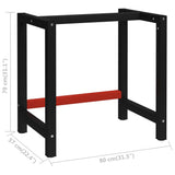 NNEVL Work Bench Frame Metal 80x57x79 cm Black and Red