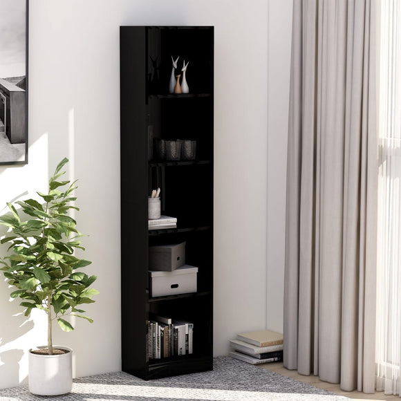 NNEVL 5-Tier Book Cabinet High Gloss Black 40x24x175 cm Engineered Wood