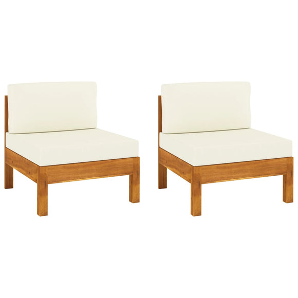 NNEVL Middle Sofas 2 pcs with Cream White Cushions Solid Acacia Wood