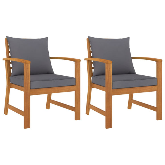 NNEVL Garden Chairs 2 pcs with Dark Grey Cushion Solid Acacia Wood