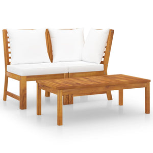 NNEVL 3 Piece Garden Lounge Set with Cream Cushion Solid Acacia Wood