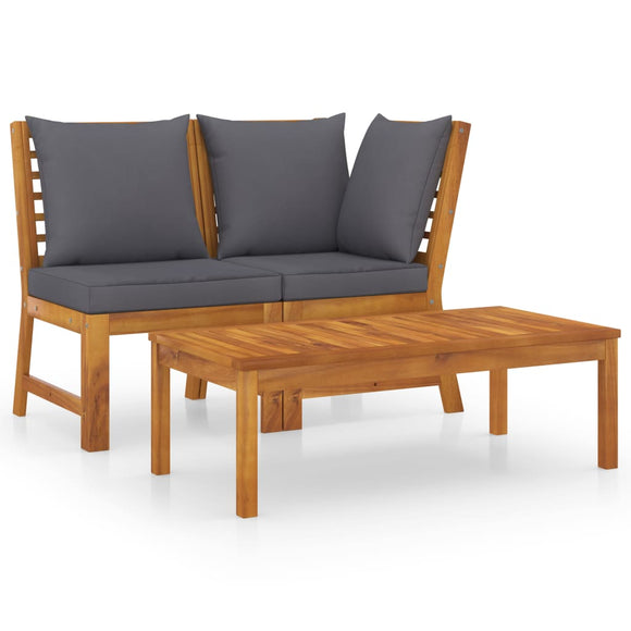 NNEVL 3 Piece Garden Lounge Set with Dark Grey Cushion Solid Acacia Wood
