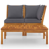 NNEVL 3 Piece Garden Lounge Set with Dark Grey Cushion Solid Acacia Wood