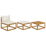 NNEVL 3 Piece Garden Lounge Set with Cream Cushions Solid Acacia Wood