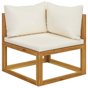 NNEVL Sectional Corner Sofa & Cream White Cushion Solid Acacia Wood