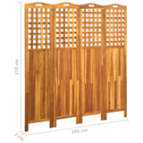 NNEVL 4-Panel Room Divider 161x2x170 cm Solid Acacia Wood