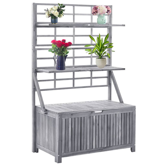 NNEVL Storage Box with Trellis Grey 99x55x160 cm Solid Acacia Wood