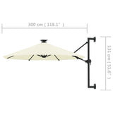 NNEVL Wall-mounted Parasol with LEDs and Metal Pole 300 cm Sand