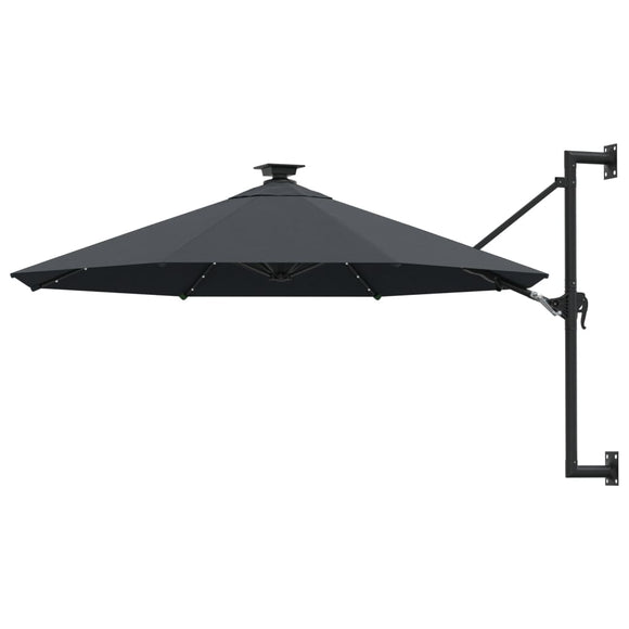 NNEVL Wall-mounted Parasol with LEDs and Metal Pole 300 cm Anthracite
