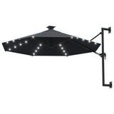 NNEVL Wall-mounted Parasol with LEDs and Metal Pole 300 cm Anthracite