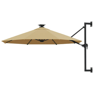 NNEVL Wall-mounted Parasol with LEDs and Metal Pole 300 cm Taupe