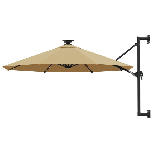NNEVL Wall-mounted Parasol with LEDs and Metal Pole 300 cm Taupe