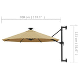 NNEVL Wall-mounted Parasol with LEDs and Metal Pole 300 cm Taupe