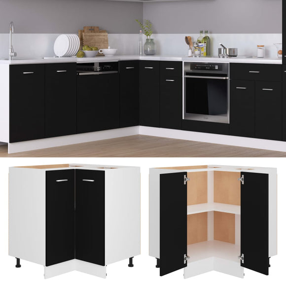 NNEVL Corner Bottom Cabinet Black 75.5x75.5x80.5 cm Chipboard