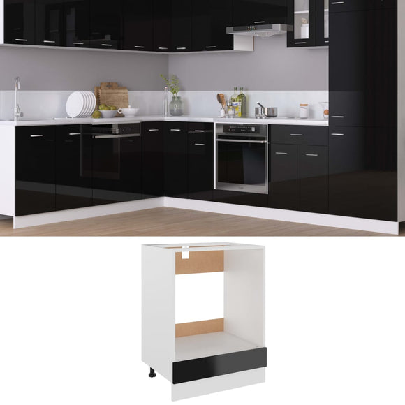 NNEVL Oven Cabinet High Gloss Black 60x46x81.5 cm Chipboard