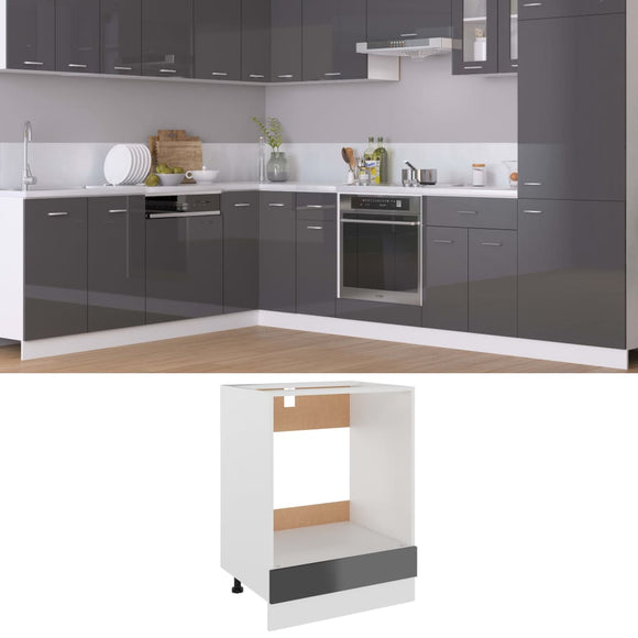 NNEVL Oven Cabinet High Gloss Grey 60x46x81.5 cm Chipboard