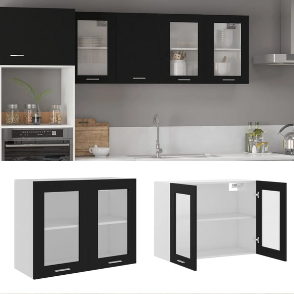 NNEVL Hanging Glass Cabinet Black 80x31x60 cm Chipboard