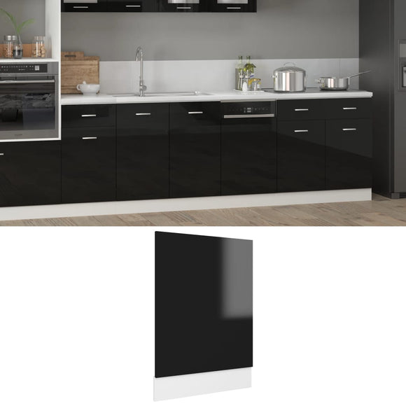 NNEVL Dishwasher Panel High Gloss Black 45x3x67 cm Chipboard