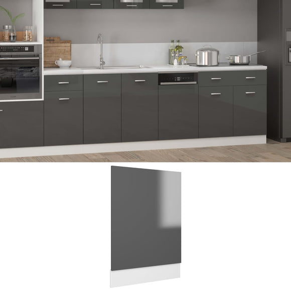 NNEVL Dishwasher Panel High Gloss Grey 45x3x67 cm Chipboard