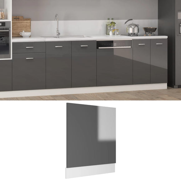 NNEVL Dishwasher Panel High Gloss Grey 59.5x3x67 cm Chipboard