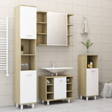 NNEVL Bathroom Cabinet White and Sonoma Oak 30x30x95 cm Chipboard