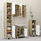 NNEVL Bathroom Cabinet White and Sonoma Oak 30x30x95 cm Chipboard
