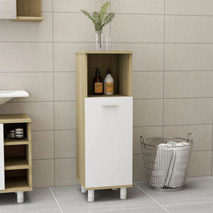 NNEVL Bathroom Cabinet White and Sonoma Oak 30x30x95 cm Chipboard